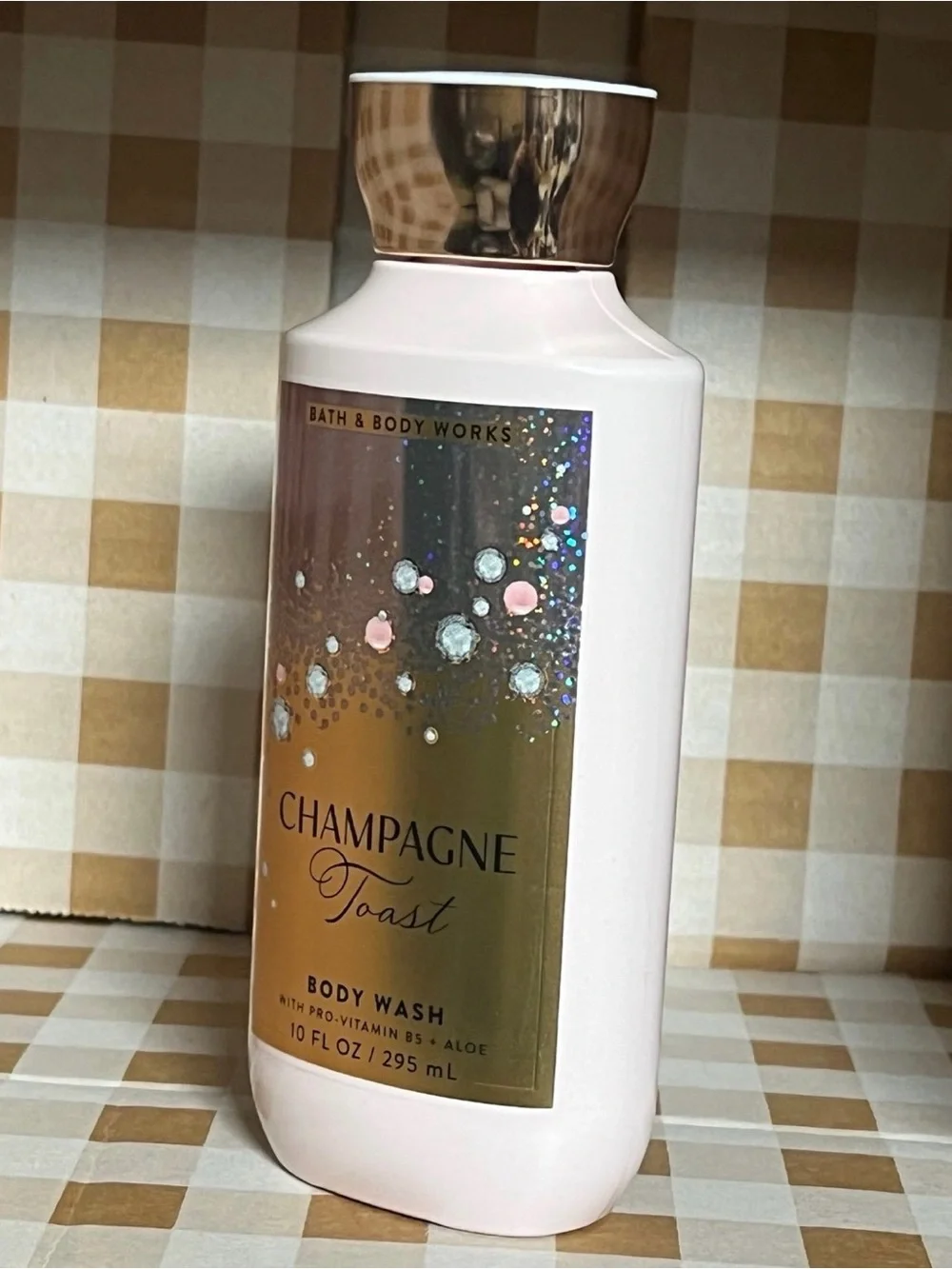 Champagne Body Wash in Soft Pink and Gold Holographic Label
